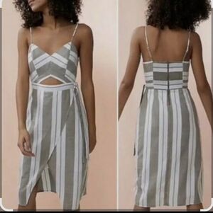 Express Gray and White Striped Midi Dress